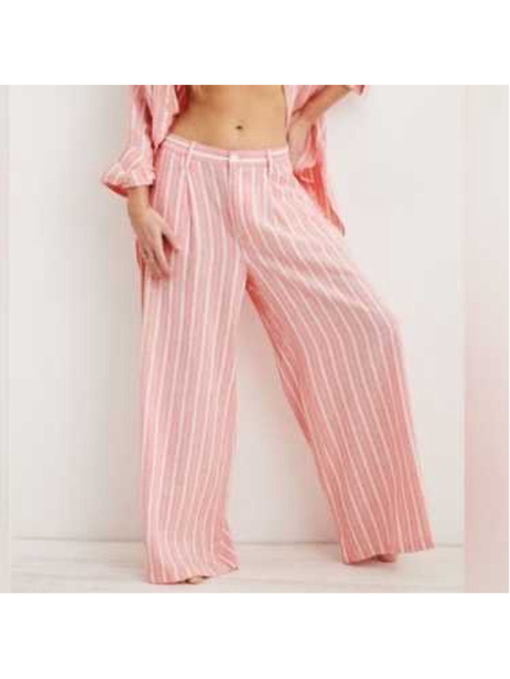 Aerie Pool To Party Striped Wide Leg Linen Blend Pants Women’s Size XL